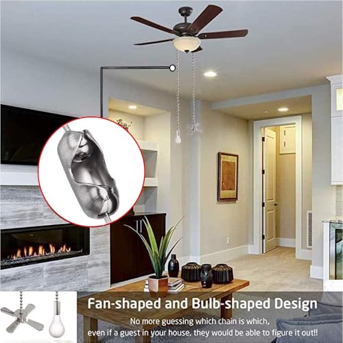 Image of SKYVIEW INTERNATIONAL Ceiling Fan Pull Chain Extension Ornaments Chains with Decorative Light Bulb and Fan Cord 13.6 Inches Fan Chain Set for Ceiling Light Lamp (Pull Chain(SILVER))