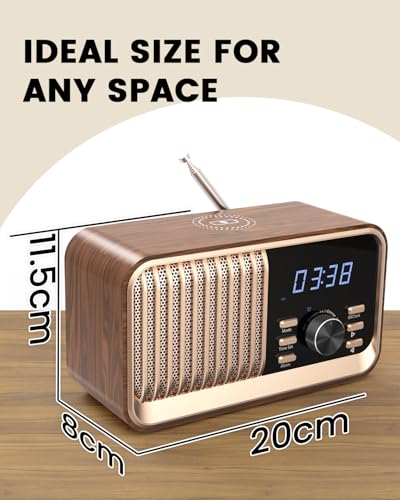 Radio despertador con función de carga USB y altavoz Bluetooth de 8W para evitar cables 6