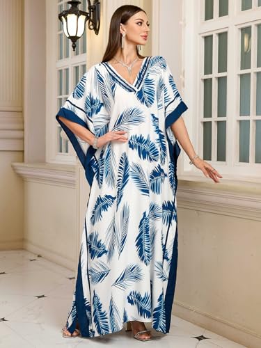 Image of KECVOT Kaftan Dresses for Women V-Neck Print Swimsuit Cover Up Plus Size Beach Caftan Lounge Dress