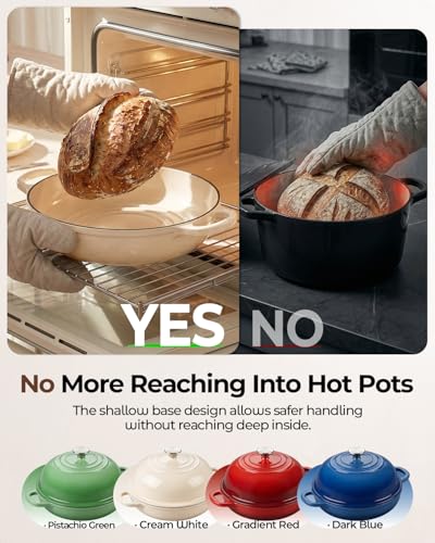 Image of 5QT Enameled Cast Iron Sourdough Bread Oven for Homemade, White | Tight-fitting Dome Lid, Shallow Base Supports Easier Loading & Crisp Sourdough Crusts, Gifts for Sourdough Bakers
