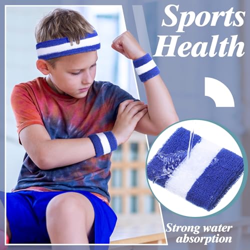 Image of 72 Pcs Bulk Striped Sweatband Set Include 24 Pcs Sweat Absorbing Striped Headbands and 48 Pcs Sweatbands Wristbands Cotton Athletic Sweat Bands for Men Women Gym Sports Workout