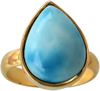 Veracity Jewelry Larimar Rings For Women - March Birthstone Ocean Blue Larimar Gift For Her Bridesmaid Jewelry for Women - Bohemian Fashion Blue Larimar Handmade Jewelry - VR-296