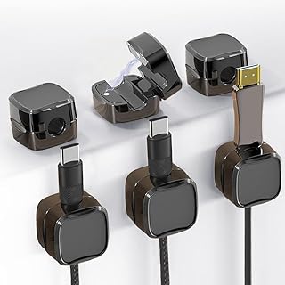 حامل منظم أسلاك مغناطيسي من 6 قطع، مشابك كابلات، لتنظيم كابلات المكتب، حامل سلك لاصق للمنضدة الجانبية وأجهزة المطبخ واللوازم المكتبية، منظم كابلات للأجهزة المنزلية والسيارة (أسود)