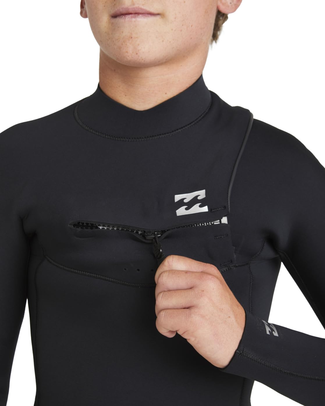 BILLABONG Traje de Neopreno Junior Foil de 5/4 mm con Cremallera en el Pecho - Negro - Manga Larga - Tipo de Espuma de Neopreno: Espuma Lite, parcialmente reciclada