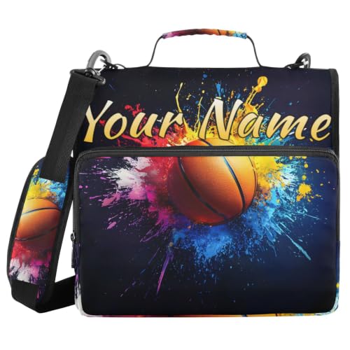 Image of Custom 3 Ring Zipper Binder Basketball Colorful Sport Personalized Name 1.5 Inch Binders Large Capacity Multi Pockets for School Office Supplies