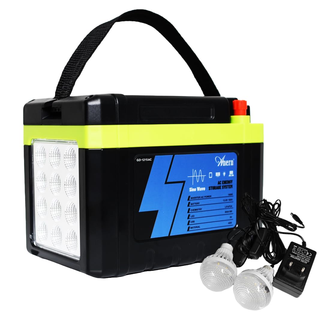 Anern Banco de Energía Solar 100W Estación de Energía Portátil con 2 Bombillas LED y Carga Panel de luz Brillante de 15000mAh 220V Generador Solar para Camping, Viajes