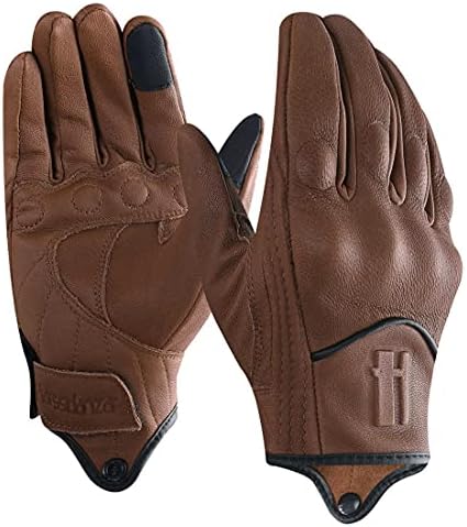 Harssidanzar Motorcycle Gloves for Men,Leather Touch Screen Riding Driving Gloves GM028,Saddle, Size L
