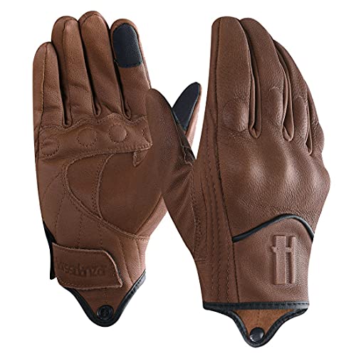 Harssidanzar Motorcycle Gloves for Men,Leather Touch Screen Riding Driving Gloves GM028,Saddle,Size S