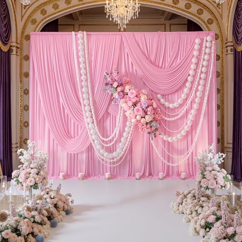 Cortinas fondo rosa sin arrugas 20ft x 10ft para fiestas miniatura 3
