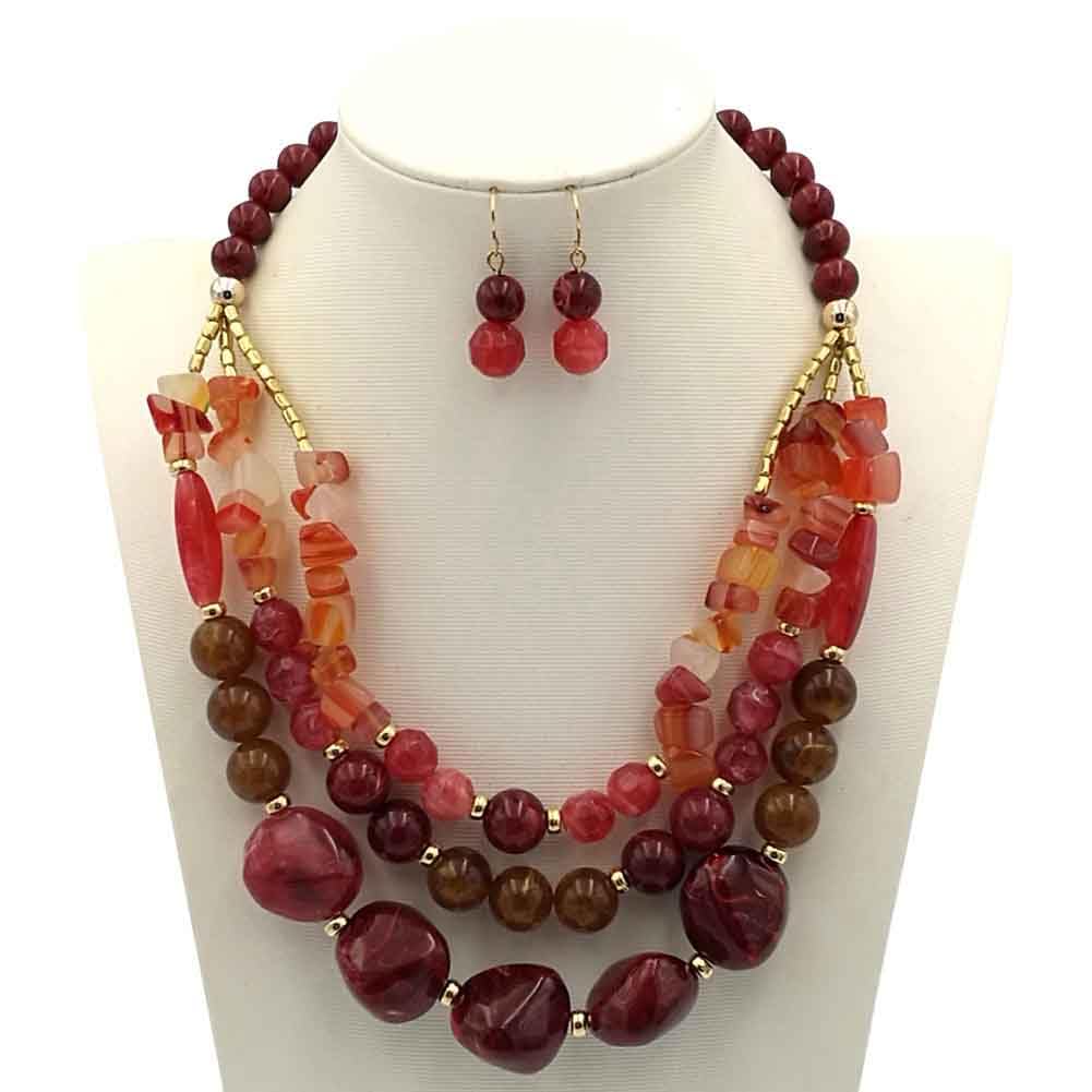 Ensemble de bijoux réglable multi-couche pour femmes avec collier ras du cou en chaîne bordeaux et corail, ornements en forme de talon, boucles d'oreilles