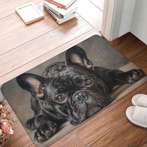 French Bulldog Doormat for Entryway, Cute Black Dog Indoor Door M...