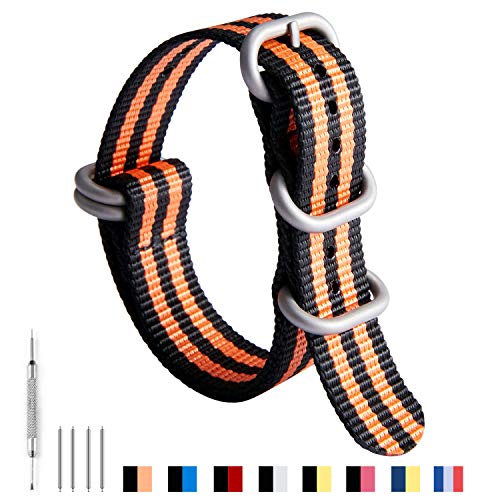Image of BINLUN Premium Ballistic Nylon Watch Strap, Heavy Duty 5-Ring Replacement Watch Band with Stainless Steel Buckle, Comfortable Sport Band for Men Women, Fits 18-24mm