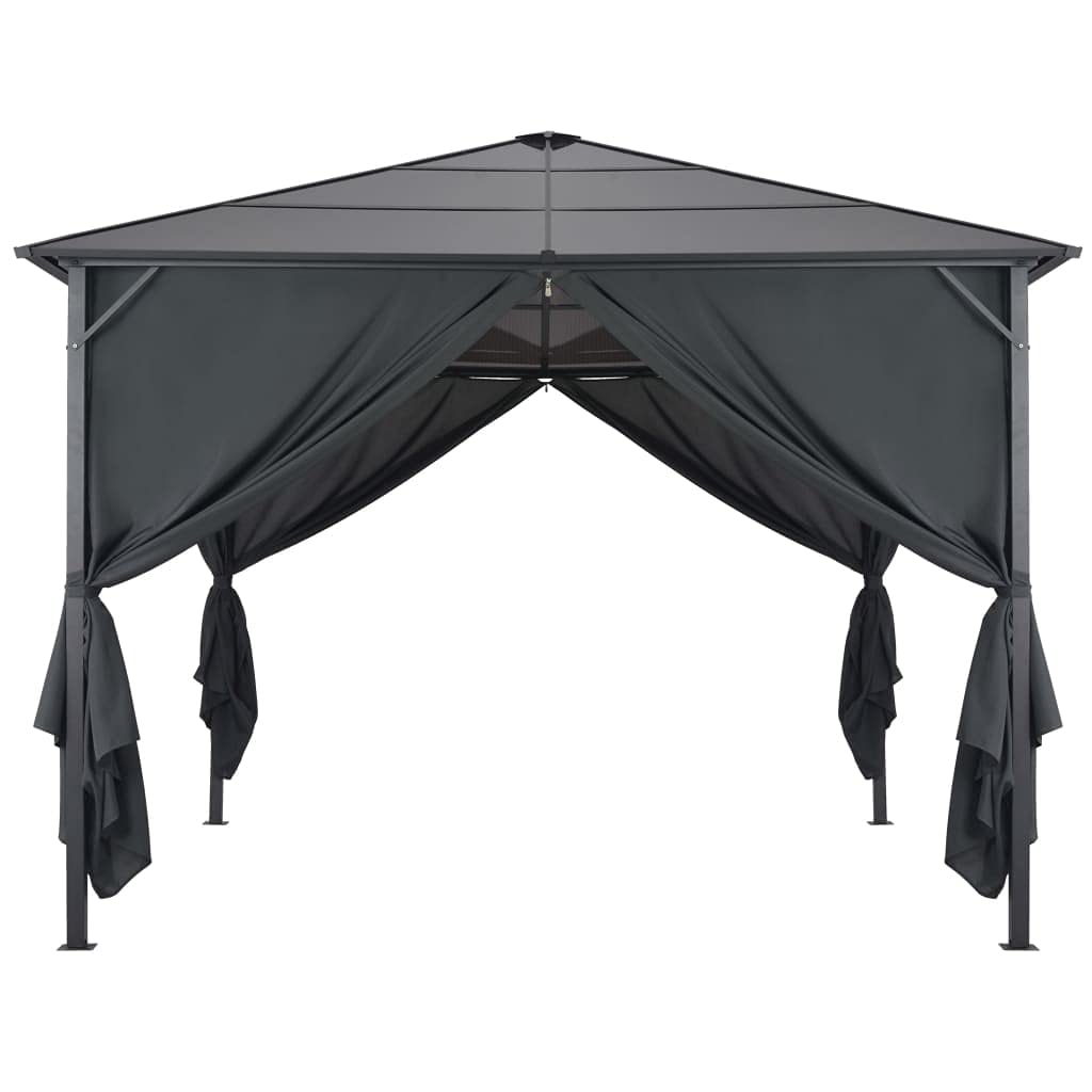 Kwadratowy pawilon 3 x 3 m z zasłonami, czarny aluminiowy dach 6 mm, 4 zdejmowane ściany boczne, zadaszenie parasola do ogrodu, na taras, grill
