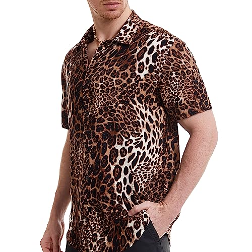 Men's Leopard Printed Disco Shirts Short Sleeve Button Down Casual Shirt2