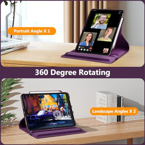 Image of Fintie Rotating Case for iPad Pro 11-inch (M5) 2025 / (M4) 2024 - [Built-in Pencil Holder] 360 Degree Swiveling Smart Stand Protective Cover, Auto Sleep /Wake, Purple