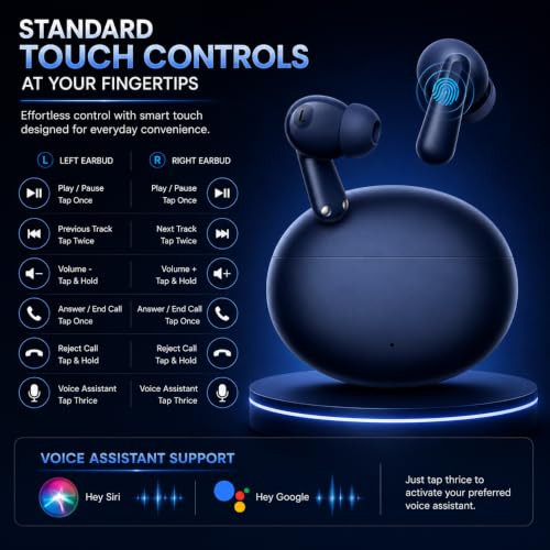 Image of NORD Buds 3 Truly Wireless in Ear Earbuds with 50H Playtime, AI-ENC Mic, 45ms Low Latency Gaming, 13mm Bass Drivers, Type-C Fast Charging, Made in India, Touch Controls, IPX5 Ear Buds TWS. Navy
