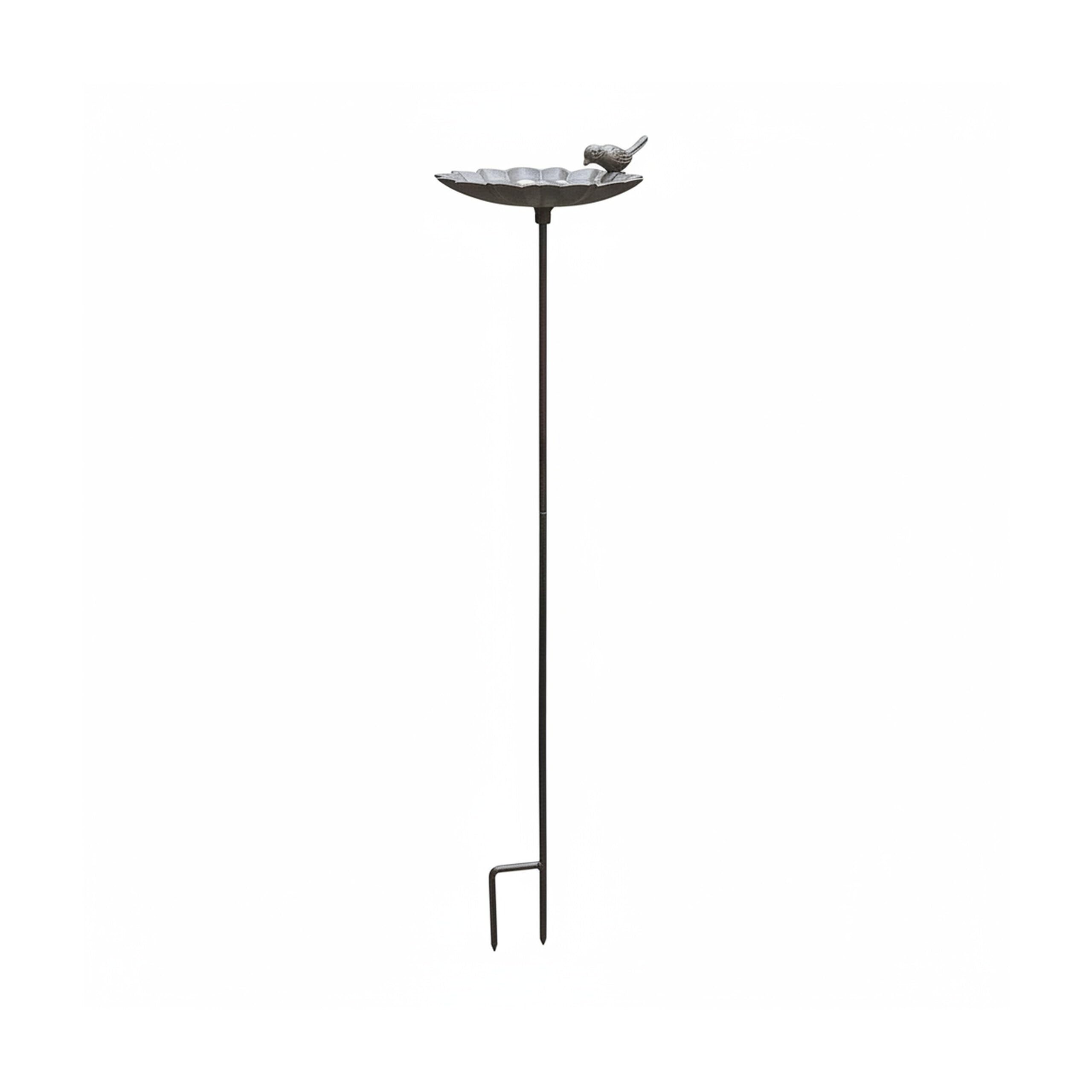 Abbeveratoio per Uccelli Relaxdays, 93x19,5x17 cm, ghisa, da piantare, Ciotola Acqua/Cibo, a Forma di Fiore, Marrone