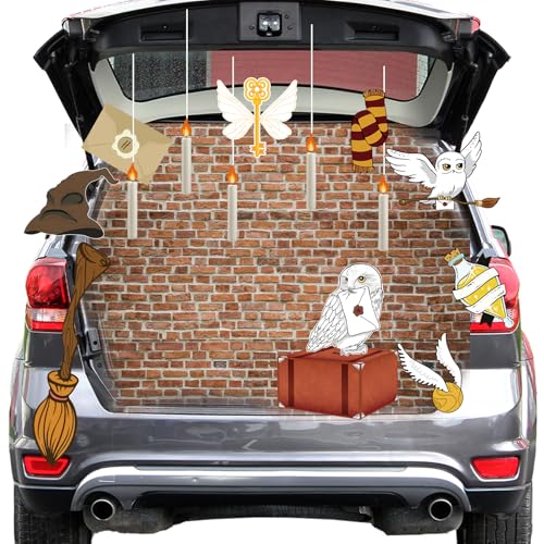 POEWAUVE Wizard Trunk or Treat Car Decorations Kit Halloween Wizard School Decorations Floating Candles Magic Cutout for Halloween SUV Car Archway Garage Door Haunted Home Outdoor Party Supplies