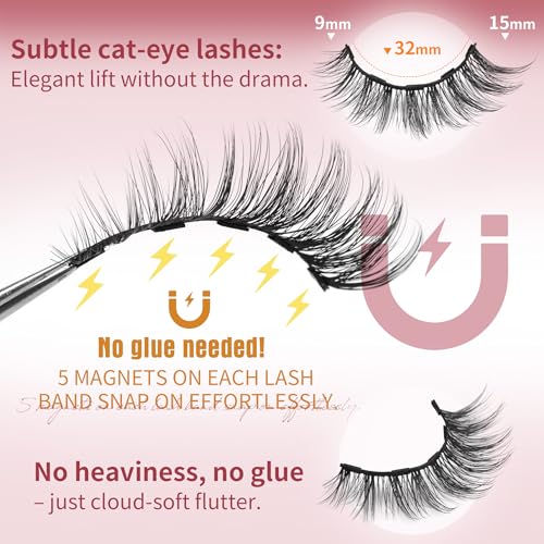 Magnetic Eyelashes with Eyeliner Natural Look Magnetic Lashes with Applicator No Glue Needed Cat Eye Lash Wispy Magnet Lash 5 Pairs with Magnet Eyeliner - Thumbnail 4