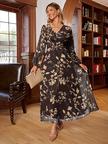 Image of Simplee Women's Boho Floral Maxi Dress Flowy Casual V Neck Short Sleeve Wedding Guest Holiday Beach Long Dress