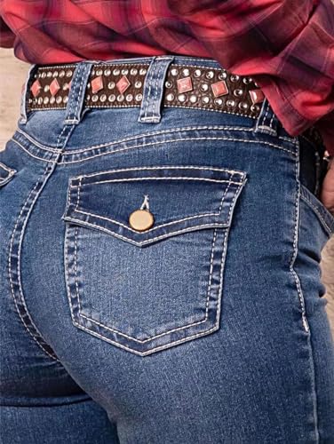 Flamingals Women's Buttoned Hem Bootcut Jeans Without Belt Mid Waist Casual Pants Navy Blue4