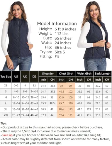 LONGKING Damen Weste Leicht Stehkragen Weste Steppweste mit Reißverschluss Ärmellose Oberteile Tops Coat Jacke Outdoor Blau M