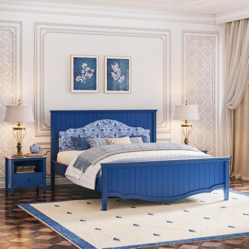 Image of Wakefit Wood Anokhi King Grey Non Storage Bed,Blue