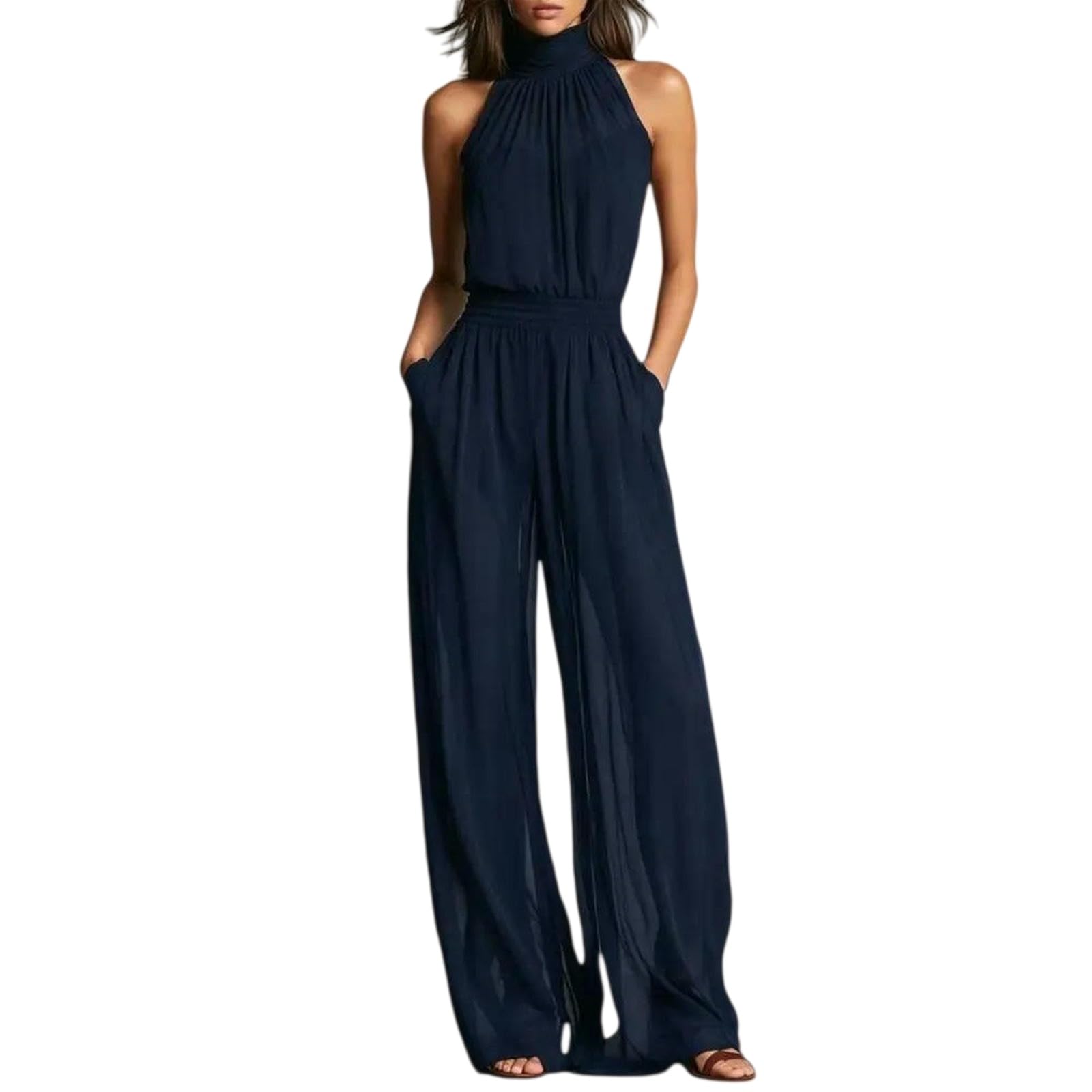 Salopette Donna Estiva,Tuta Da Donna Casual Senza Schienale Con Gamba Larga Ed Elegante, Pantaloni Con Spalline, Pantaloni Larghi