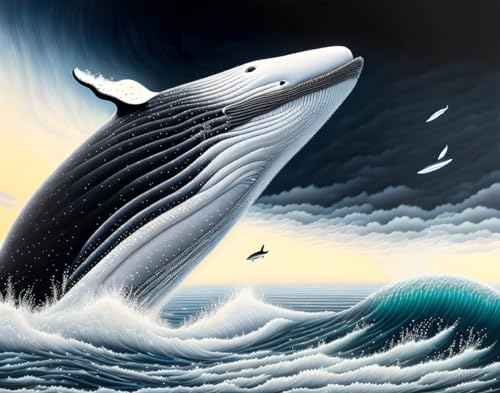 Poster baleine noir et blanc déco salon | Toile paysage marin 50 x 70 cm