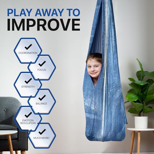 Image of Indoor Sensory Swing for Kids or Outdoor - Holds 300lbs, Double-Layer, & 360 Swivel, Calming Compression Therapy Swing Hammock for Kids & Adults with All Hardware - Sensory-Motor Toys & Gifts