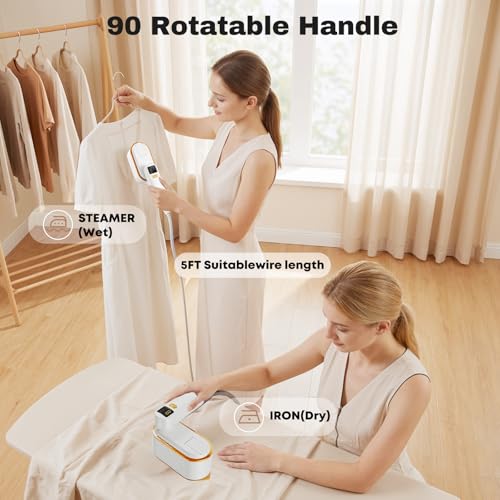 Image of Droyek Portable Travel Steamer for Clothes, 1200W Powerful 2 In 1 Steamer & Iron,10s Fast Heat,4 Modes with LED Display, 150ml Water Tank Powerful Wrinkle Remover for Home,Office, Travel