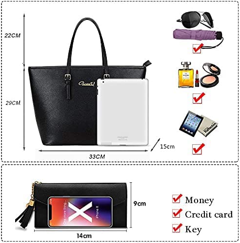 BestoU Handbags for Ladies Black Large Leather Purses for Women Tote Messenger Shoulder Crossbody Bag Set Including a Purse