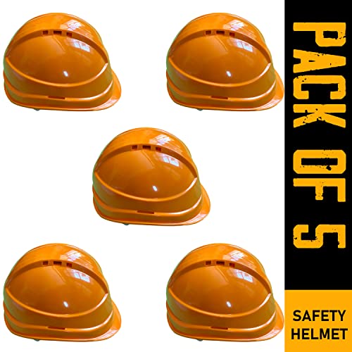 Image of LADWA Orange Heavy Duty Director Safety Helmet, ISI Marked Protective Head Helmet for Construction, Factory and Industrial Safety Applications (Pack of 5)