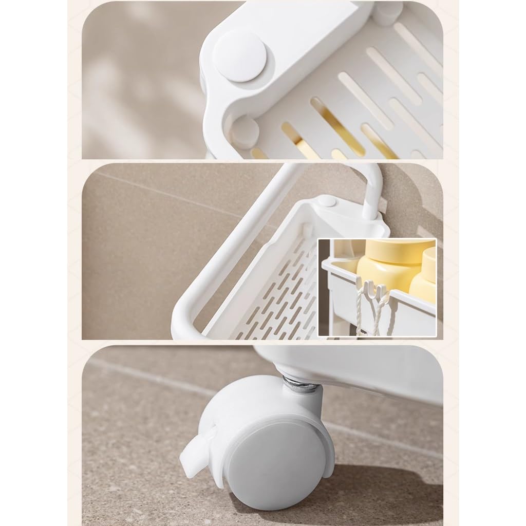 Carrello multiuso a 3 ripiani per cucina, bagno e camera da letto, salvaspazio, su ruote, bianco, scaffale multiuso per casa e ufficio
