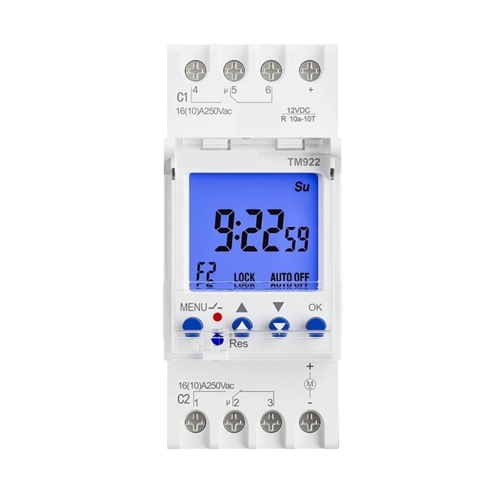 1PCS 2 Channels Programmable 24Hours Time Clock Seconds Interval Digital Timer Switch Din Rail 7 Days Programmable Time Switch Relay(TM922-4 12V)