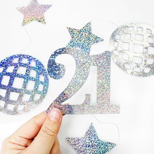 Image of Iridescent 21st Disco Birthday Decorations Laser Number 21 Disco Ball Twinkle Star Garland Metallic Banner Backdrop for Girls Boys Happy 21st Birthday Finally Legal Cheers to 21 Years Party Decor