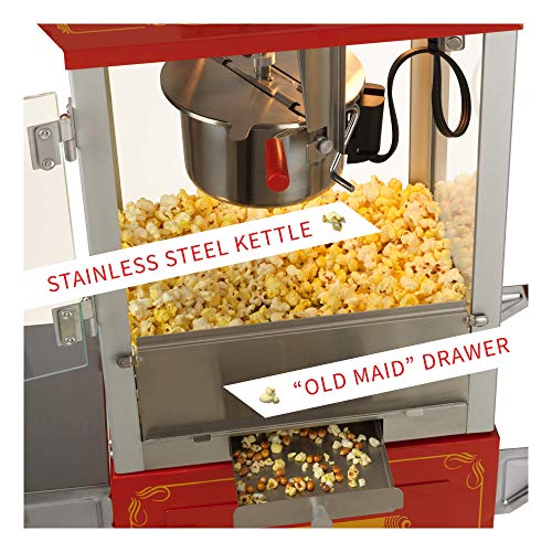 Image of Funtime Sideshow Popper 8-Ounce Hot Oil Popcorn Machine with Cart, Red /Silver