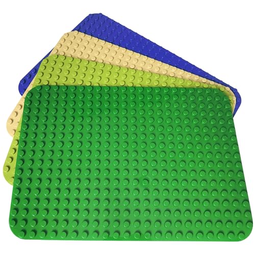 Apostrophe Games Large Building Blocks Base Plates Compatible with All Major Brands – 15 x 10 Inches for Construction Bricks – 4-Pack Multicolor for Table and Floor Use, STEM Learning