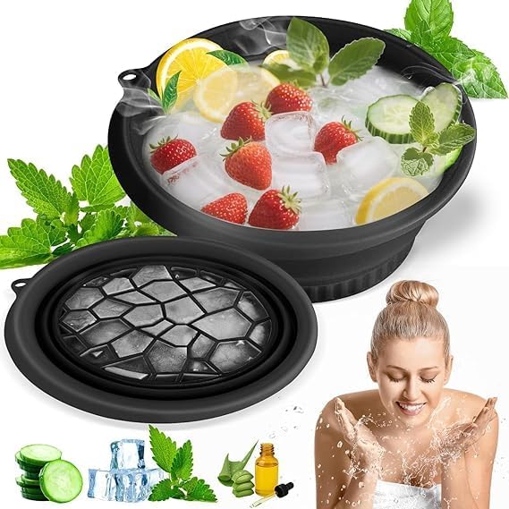 Collapsible Ice Facial Basin | Foldable Silicone Face Ice Bath Bowl with Built in Ice Module | Refreshing Skin Care Tool for Reducing Puffiness Tightening Pores and Daily Glow