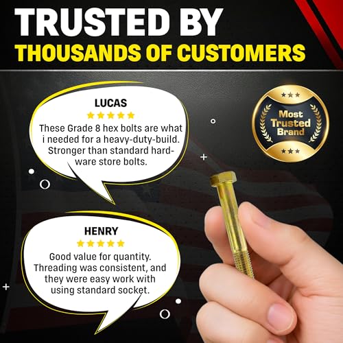 Image of Chenango Supply 5 /8-11 x 4-1 /2 inch Grade 8 Hex Head Cap Screws, Alloy Steel Hex Bolts, 150,000 PSI Tensile Strength, Yellow Zinc Chromate Finish, USS Coarse Thread Fasteners (10 Pack, 5 /8-11 x 4.5 G8)