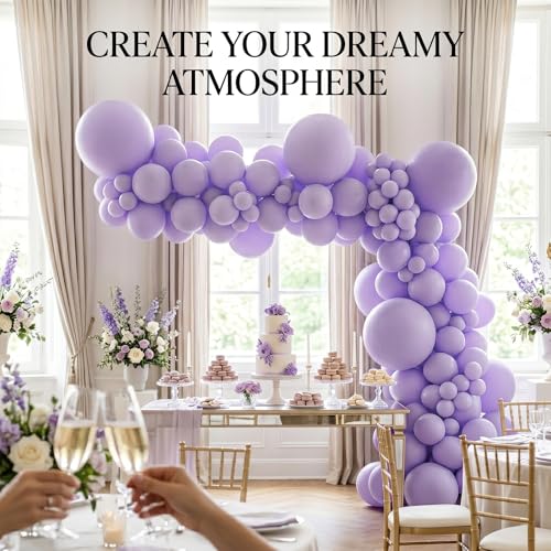 Image of Pastel Purple Lilac Balloons, 114pcs Lavender Balloon Garland Arch Kit - 18 12 10 5 Inch Pale Purple Latex Balloons for Baby Shower, Bridal Shower,Butterfly Fairy Princess Birthday