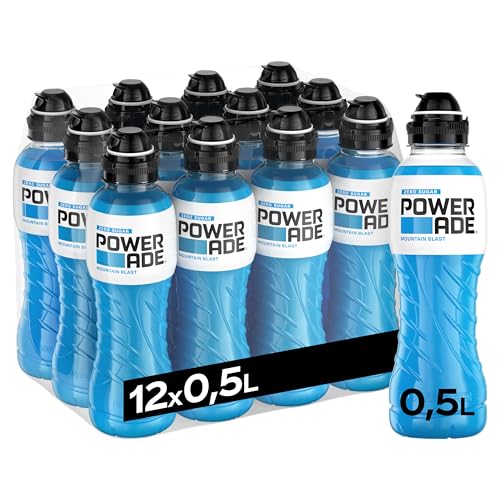 Powerade Sports Mountain Blast Zero, zuckerfreies Sport Getränk mit Fruchtmix-Geschmack, Sport Drink in stylischen Einweg Flaschen (12 x 500 ml)