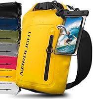 Nordlight Dry Bag wasserdichte Tasche mit Handyhülle + Roll-Top, Schultergurt | Drybag wasserfester Rucksack Beutel Packsack Seesack Wassersack Wetbag | Baden Schwimmen Strand SUP – Gelb, 10 Liter