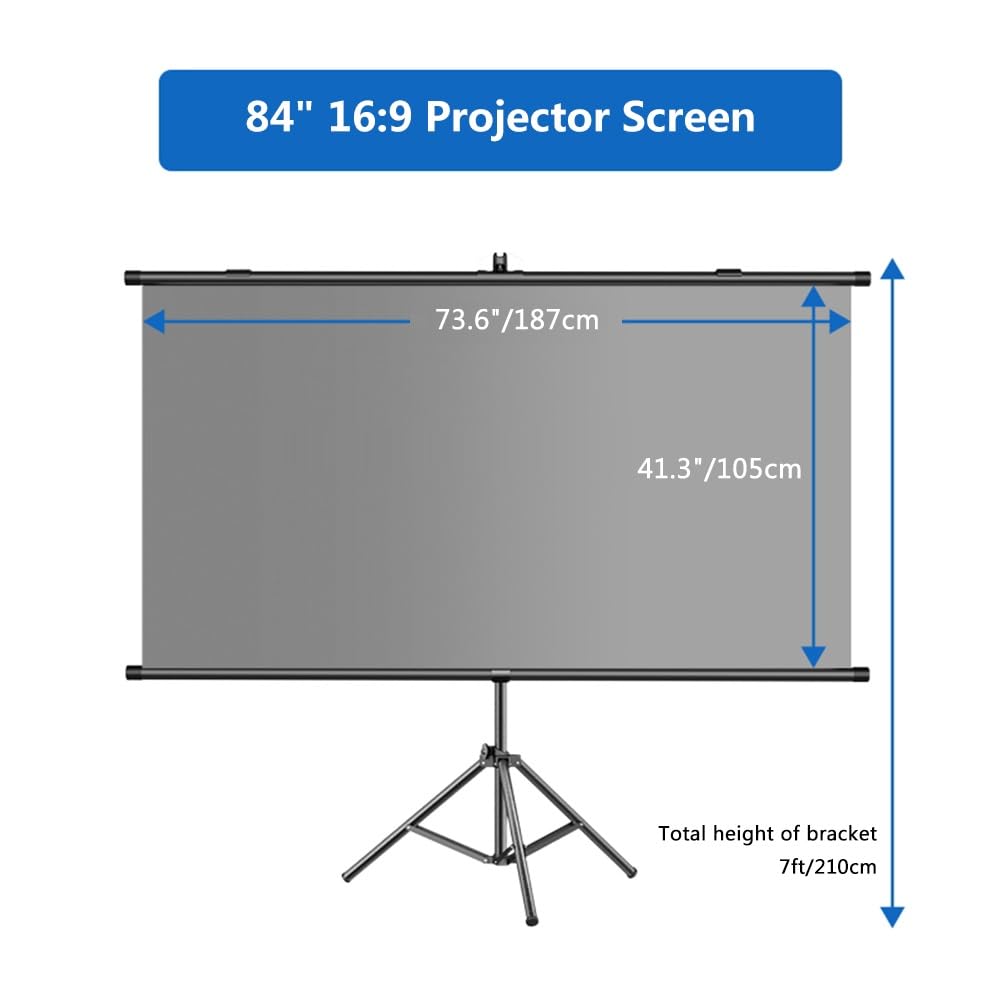 Schermo di Proiezione Portatile per Esterni 4K Ultra HD da 60" 72" 84" con Treppiede, Schermo Cinematografico da Parete per Cinema Al Chiuso(84"(16:9))