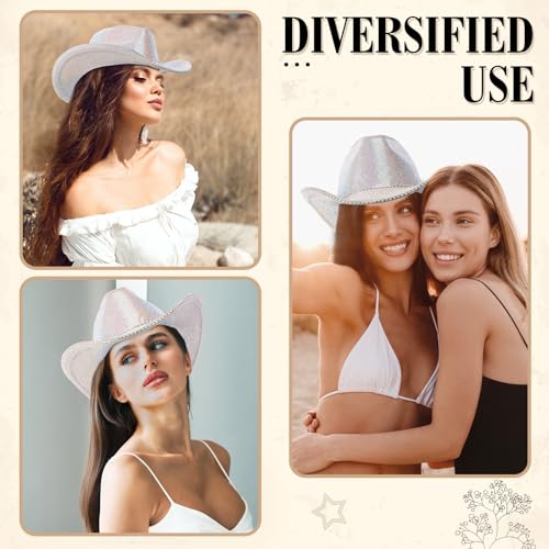 Image of Hercicy Rhinestone Cowboy Hat with Diamond Fringe CowHat for Cosplay Wedding circumference between 21.5 and 23.5 inches
