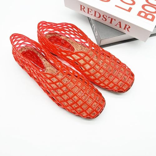 Jelly Mesh Ballet Flats for Women Clear Jelly Sandals Hollow Water Slides Slip on House Slippers Low Heel Booties Wide Lightweight Breathable Dressy Ballerina Shoes Summer Beach Party Cruise Vacation3
