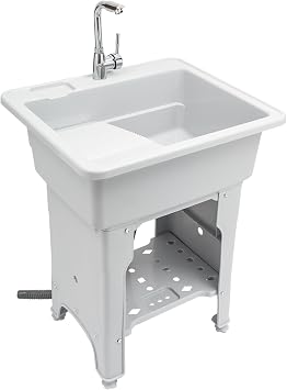Portable Plastic Laundry Room Sink with Washboard, 25.6 * 21.65 * 31.5 In Indoor Outdoor Utility Sink with Faucet, Freestanding Garage Sinks, Pet Bath for Laundry, Bathrooms 25.6 * 21.65 * 31.5In