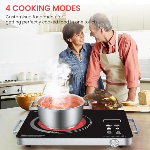 Image of Hemu Premium 2500-watt Radiant Infrared Cooktop|3 Preset Functions | Digital Display | Timer Control | Over Heating Protection | Suitable for all Utensils(BLACK)