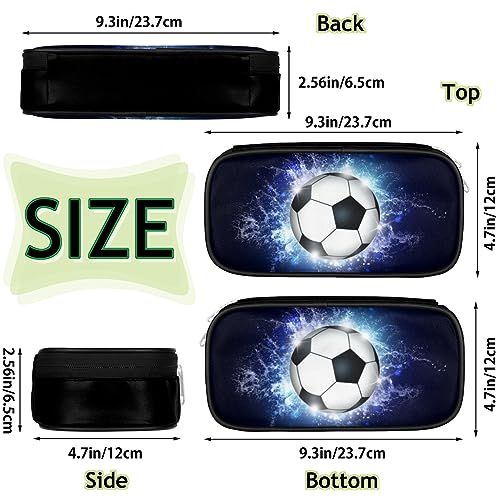 Image of Soccer Ball Leather Pencil Case Pen Holder Blue Sports-Themed Large Capacity Black Stationery Organizer Pencil Bag for Boys Girls Football Pencil Pouch Storage Box for School College Office