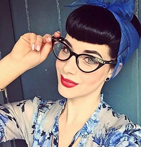 AStyles - Vintage 80s Inspired Fashion Clear Lens Cat Eye Glasses Rhinestones4